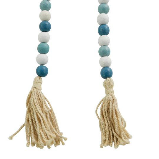 Blue Wood Beaded Garland with Tassel